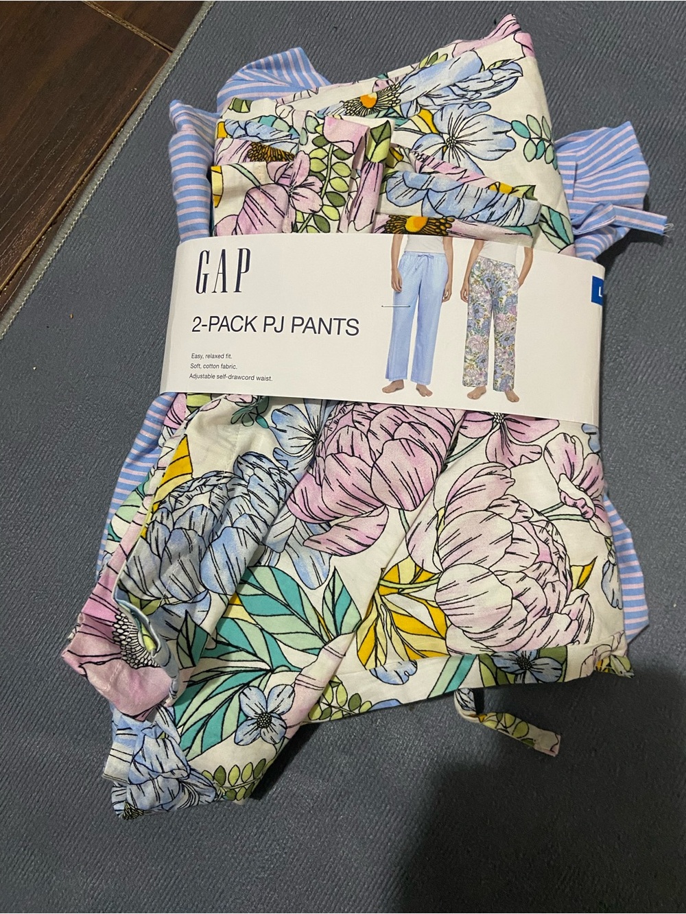 GAP 2-Pack Women’s PJ Pants - Pastel Floral & Blue Stripe Sz: L